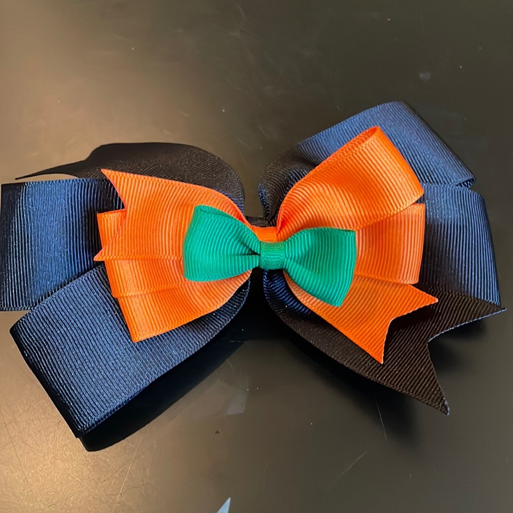 New hair bow-black, orange and green-worn all together or separate-so cute!